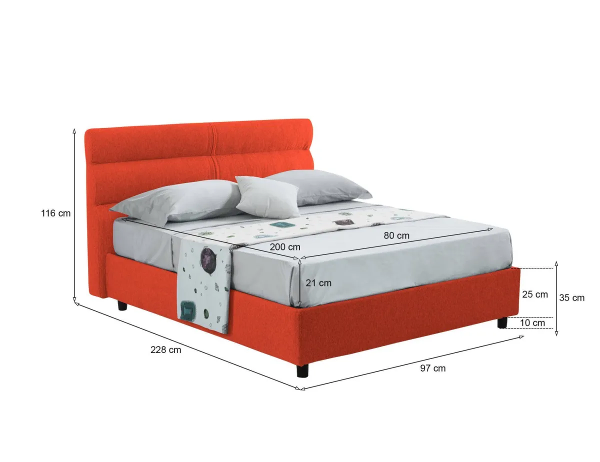 Letti Contenitore|Letti Singoli > Dmora Letto Singolo Materasso Incluso Sfoderabile, Contenitore Made in Italy - Adalpina Arancione