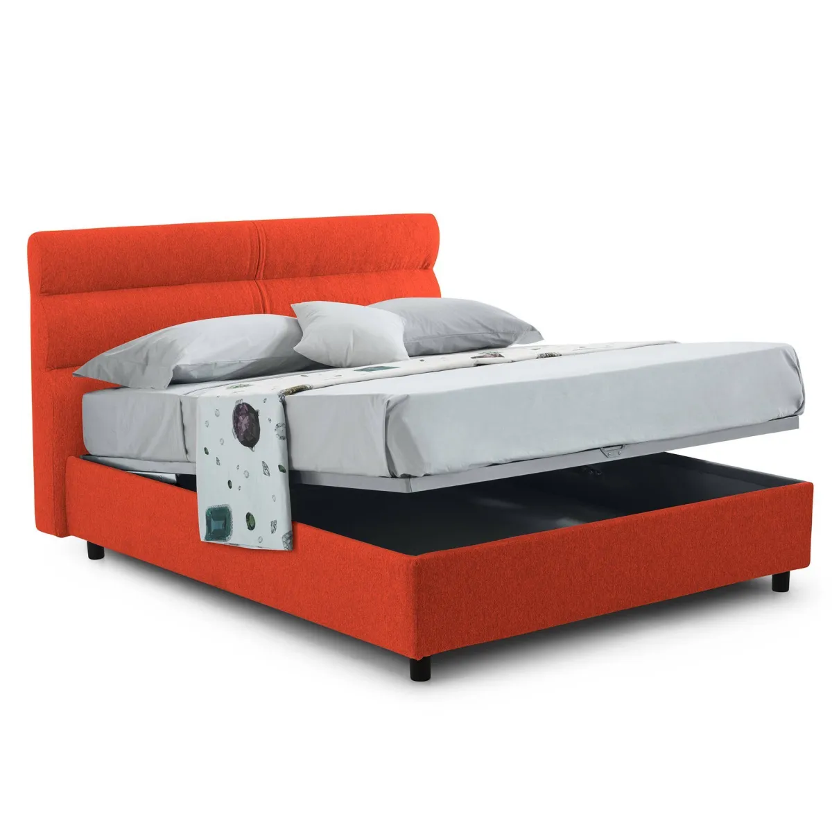 Letti Contenitore|Letti Singoli > Dmora Letto Singolo Materasso Incluso Sfoderabile, Contenitore Made in Italy - Adalpina Arancione