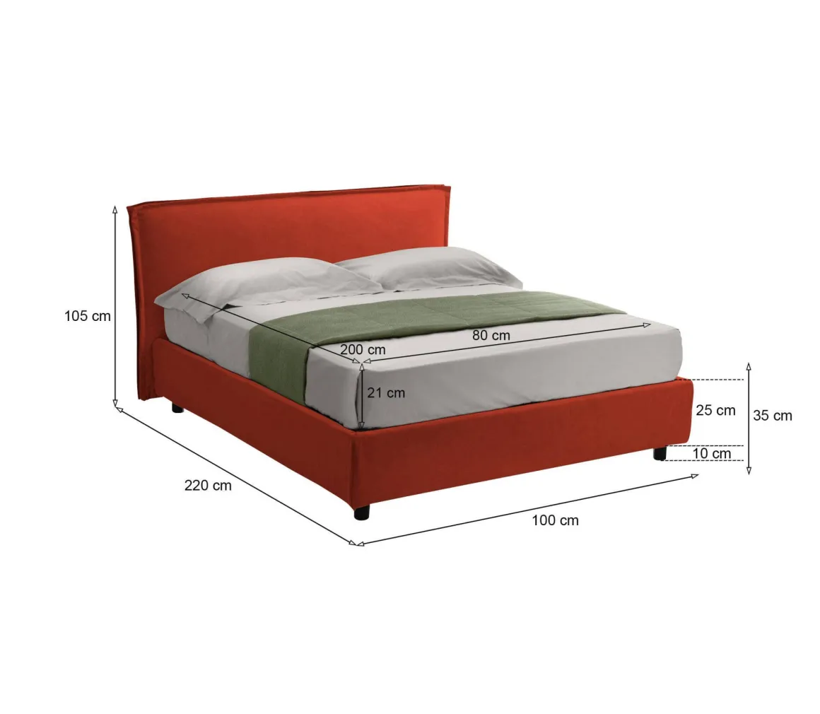 Letto Singolo Arancione Materasso Incluso Sfoderabile, Contenitore Made in Italy - Atrelmo