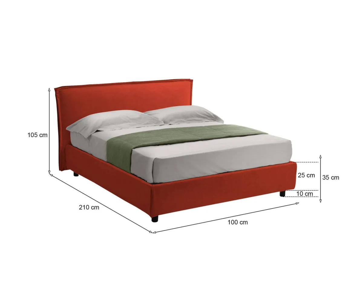 Letti Contenitore > Dmora Letto Singolo Sfoderabile Contenitore, Dimensione Materasso 80x200 cm Made in Italy - Brenta Arancione
