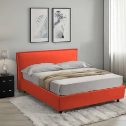 Letto Singolo Arancione Sfoderabile Contenitore, Dimensione Materasso 80x200 cm Made in Italy - Bruino