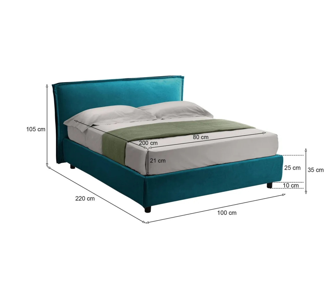 Letto Singolo Azzurro Materasso Incluso Sfoderabile, Contenitore Made in Italy - Atrelmo