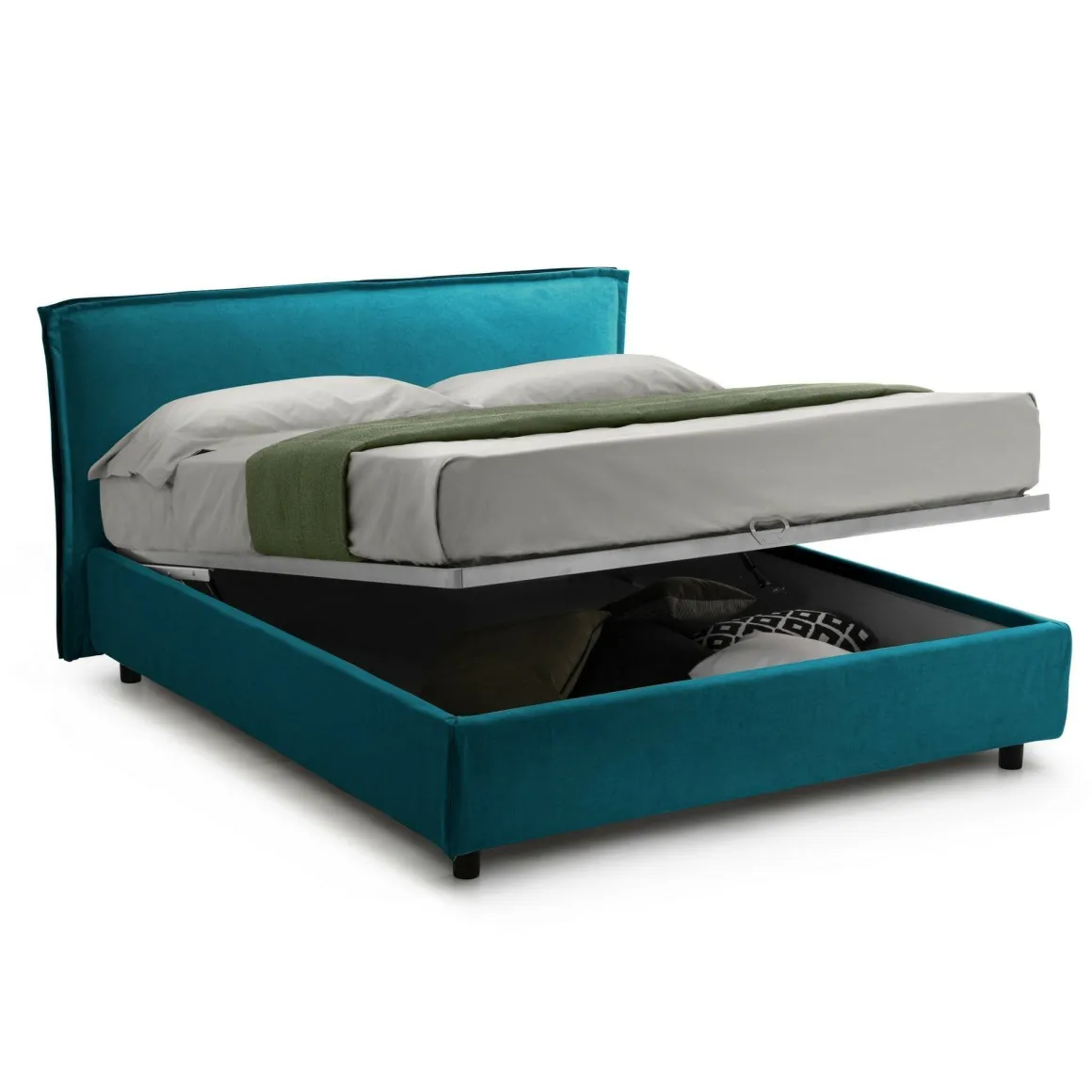 Letto Singolo Azzurro Sfoderabile Contenitore, Dimensione Materasso 80x190 cm Made in Italy - Brusson