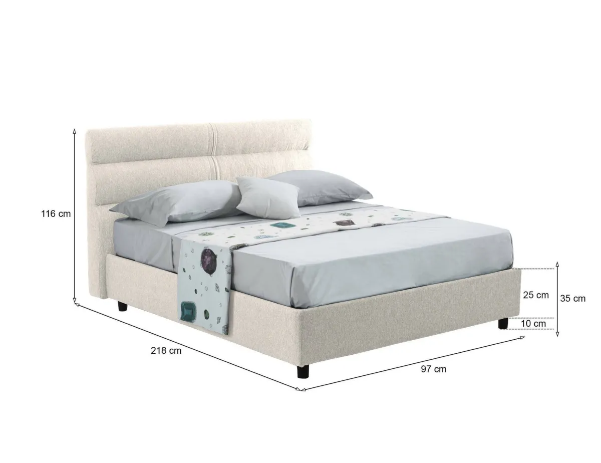 Letti Contenitore > Dmora Letto Singolo Sfoderabile Contenitore, Dimensione Materasso 80x190 cm Made in Italy - Brez Beige