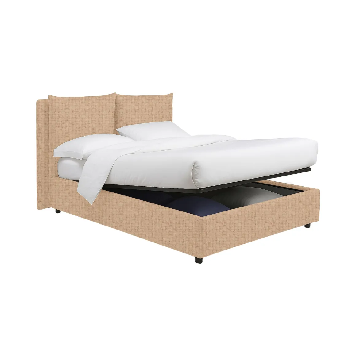 Letti Contenitore|Letti Singoli > Dmora Letto Singolo Sfoderabile Contenitore, Dimensione Materasso 90x190 cm - Rosora Beige