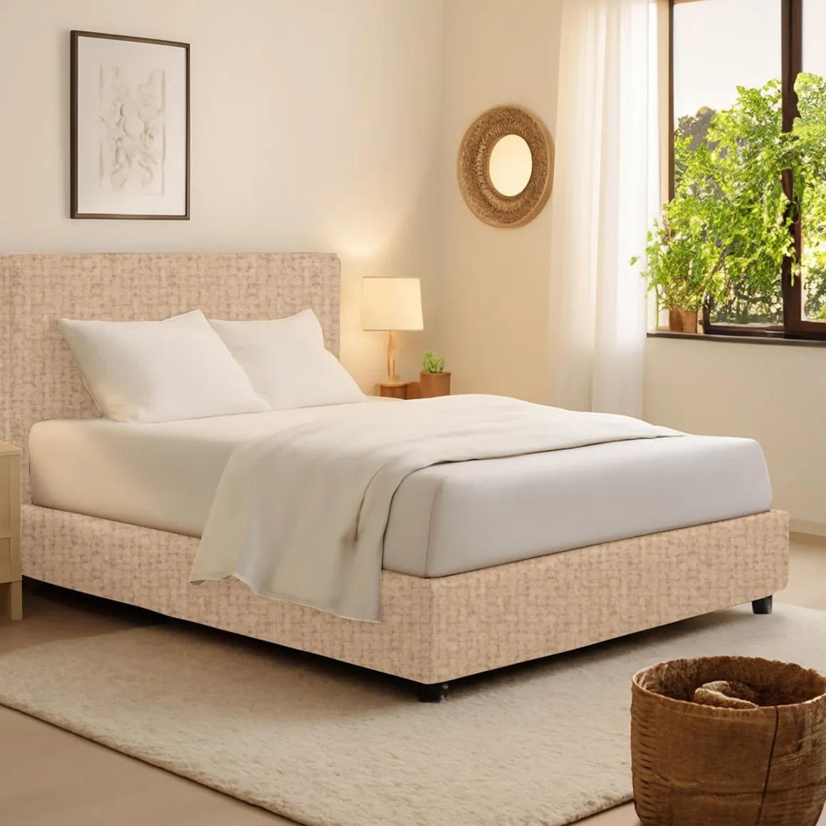 Letto Singolo Beige Sfoderabile Contenitore, Dimensione Materasso 90x190 cm - Sinio