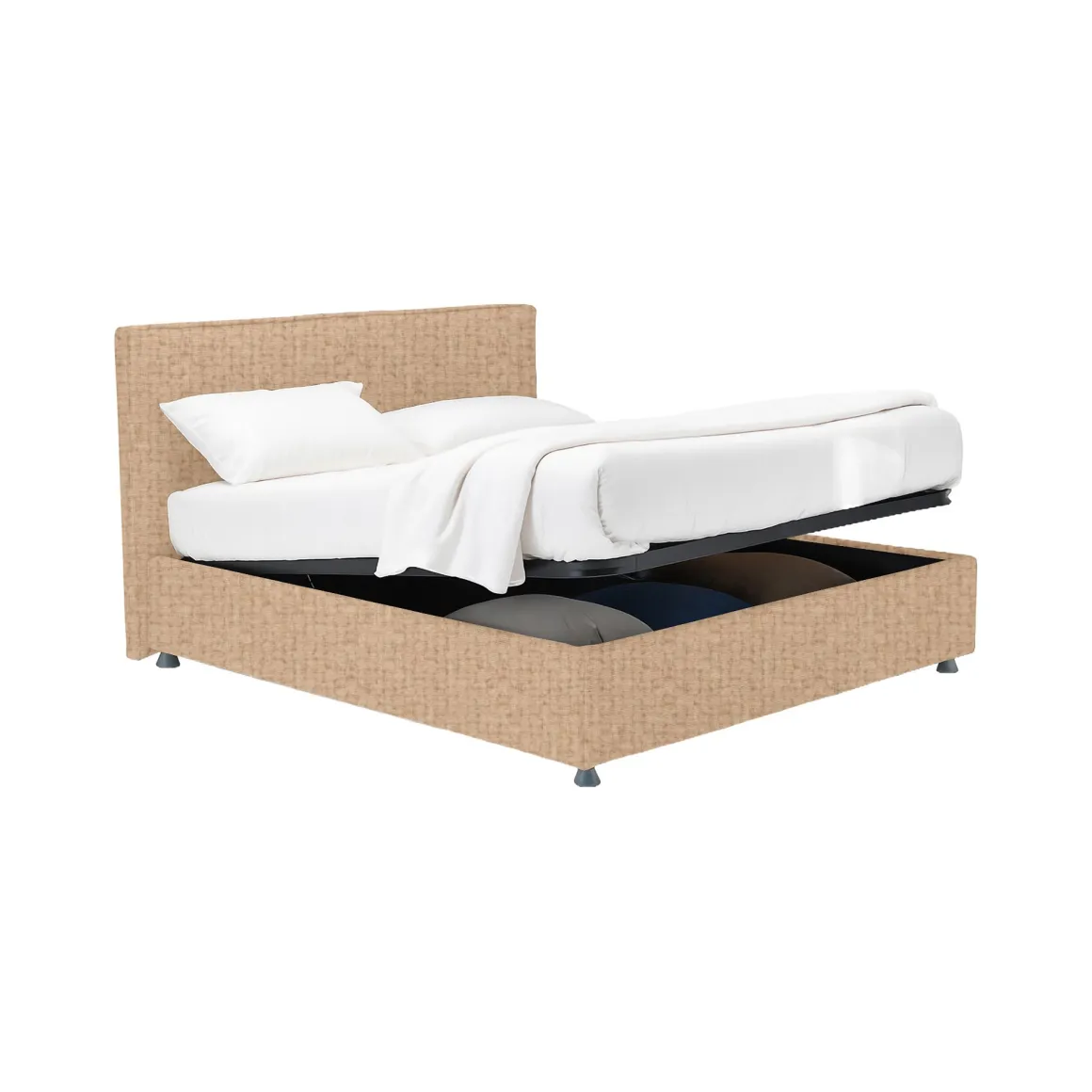 Letto Singolo Beige Sfoderabile Contenitore, Dimensione Materasso 90x190 cm - Sinio