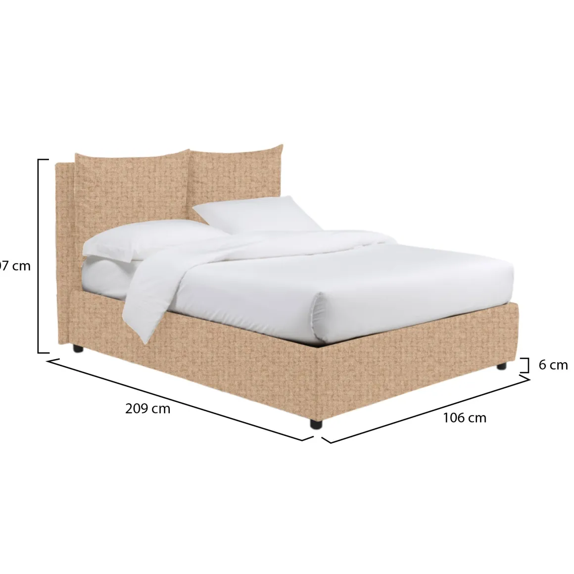 Letti Contenitore|Letti Singoli > Dmora Letto Singolo Sfoderabile Contenitore, Dimensione Materasso 90x200 cm - Serrone Beige