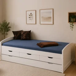 Letti Contenitore|Letti Singoli > Dmora Letto Singolo Contenitore Dimensione Materasso 90x190 cm, Stuttura con Angoli Arrotondati - Arcata Bianco