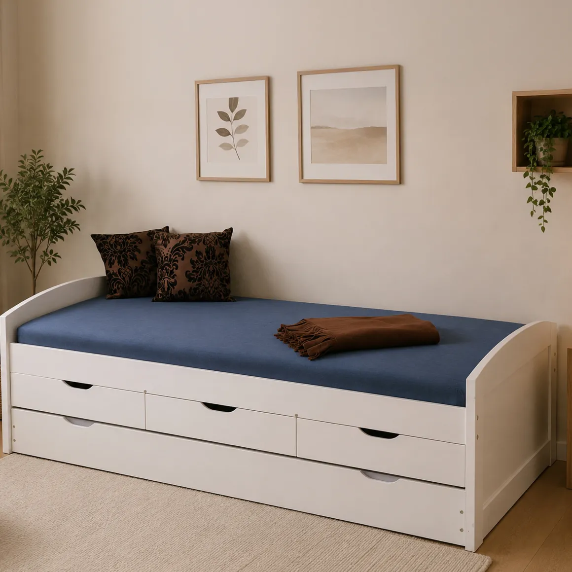 Letti Contenitore|Letti Singoli > Dmora Letto Singolo Contenitore Dimensione Materasso 90x190 cm, Stuttura con Angoli Arrotondati - Arcata Bianco