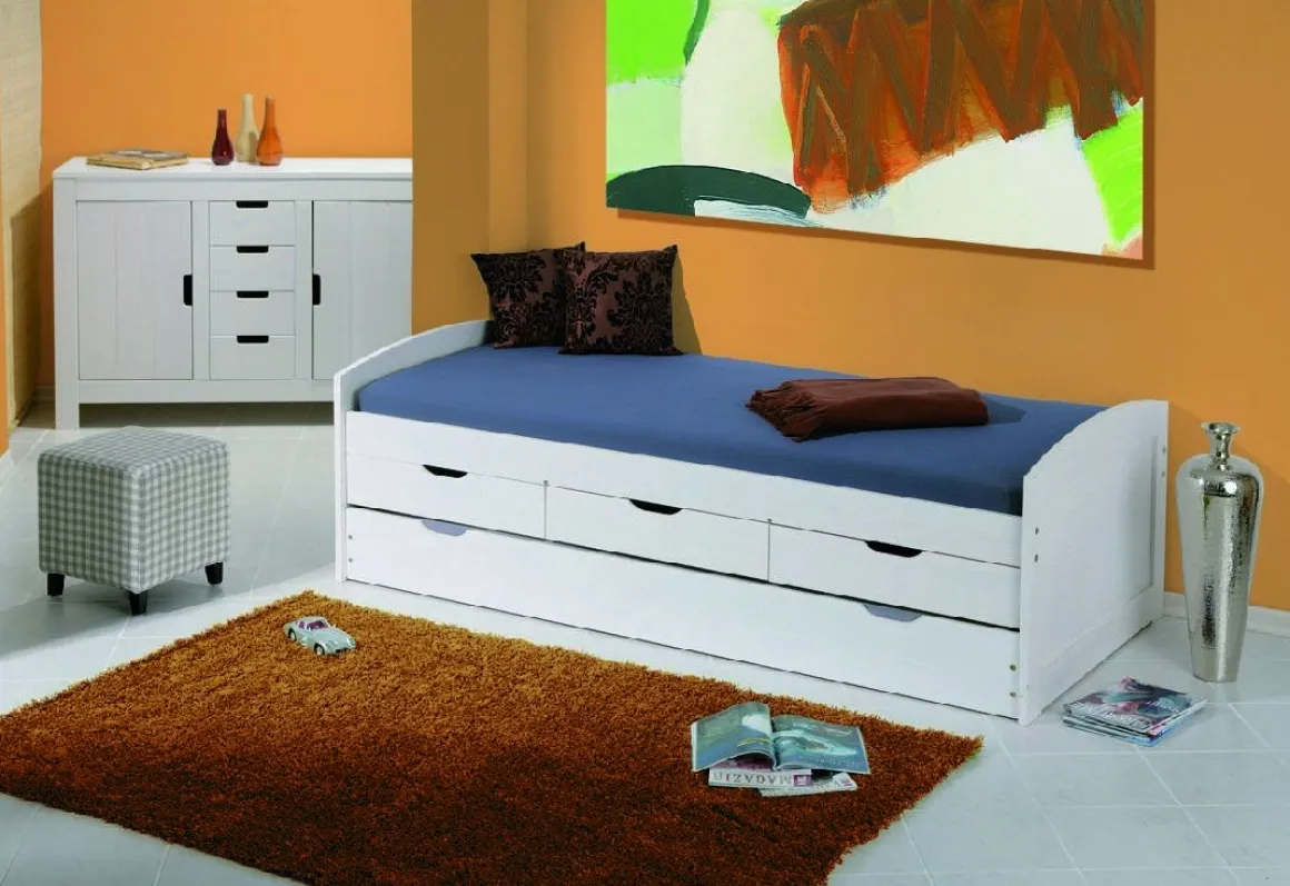 Letti Contenitore|Letti Singoli > Dmora Letto Singolo Contenitore Dimensione Materasso 90x190 cm, Stuttura con Angoli Arrotondati - Arcata Bianco