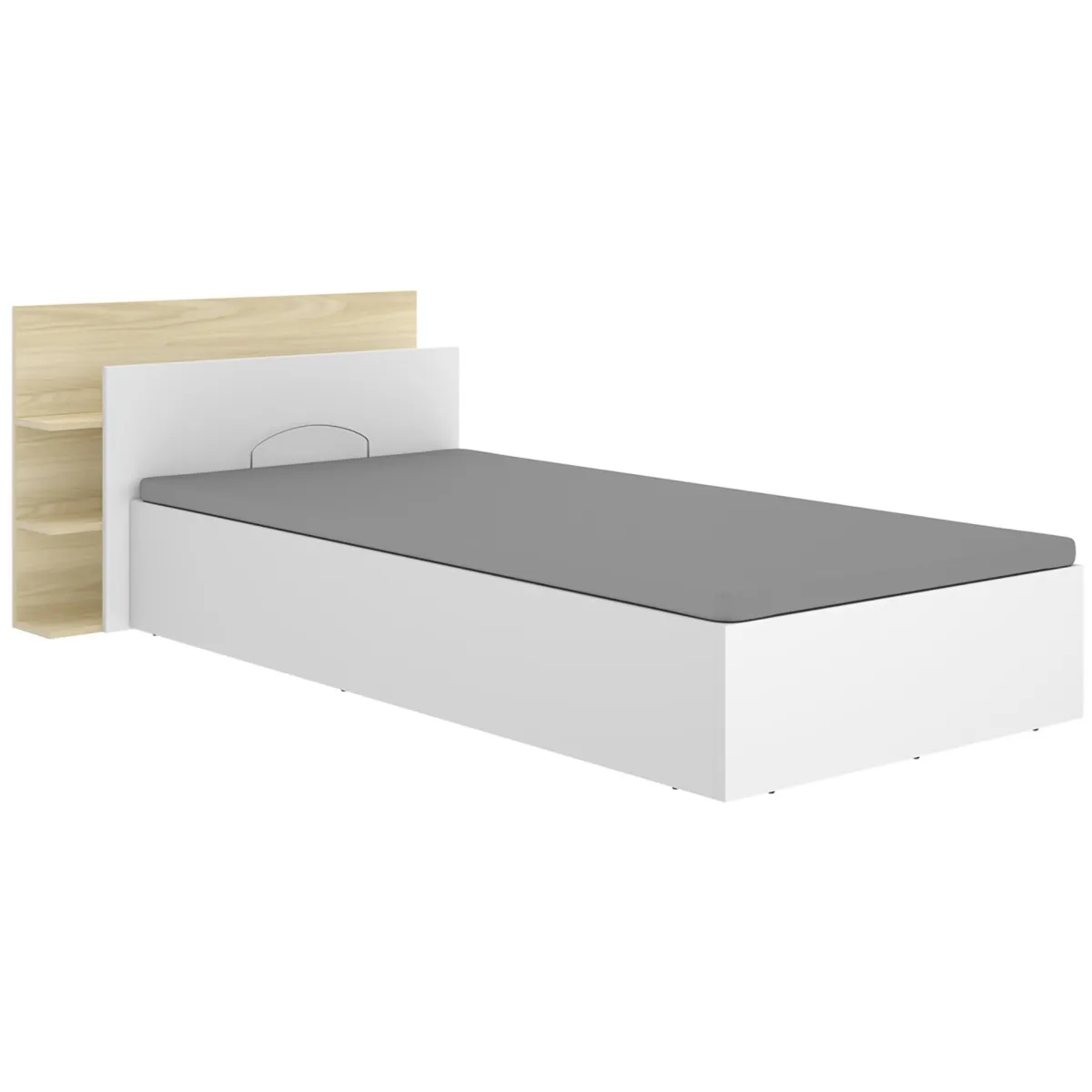 Letti Contenitore|Letti Singoli > Dmora Letto Singolo Bianco Marrone Rovere Contenitore Dimensione Materasso 90x190 cm, Testiera con Libreria Inclusa Marrone Rovere, Bianco