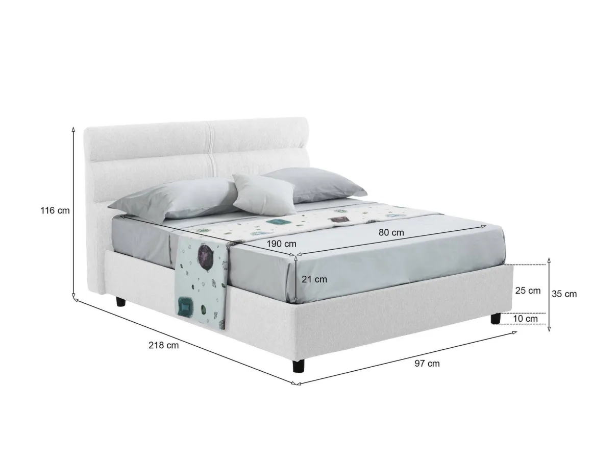 Letto Singolo Bianco Materasso Incluso Sfoderabile, Contenitore Made in Italy - Brendola