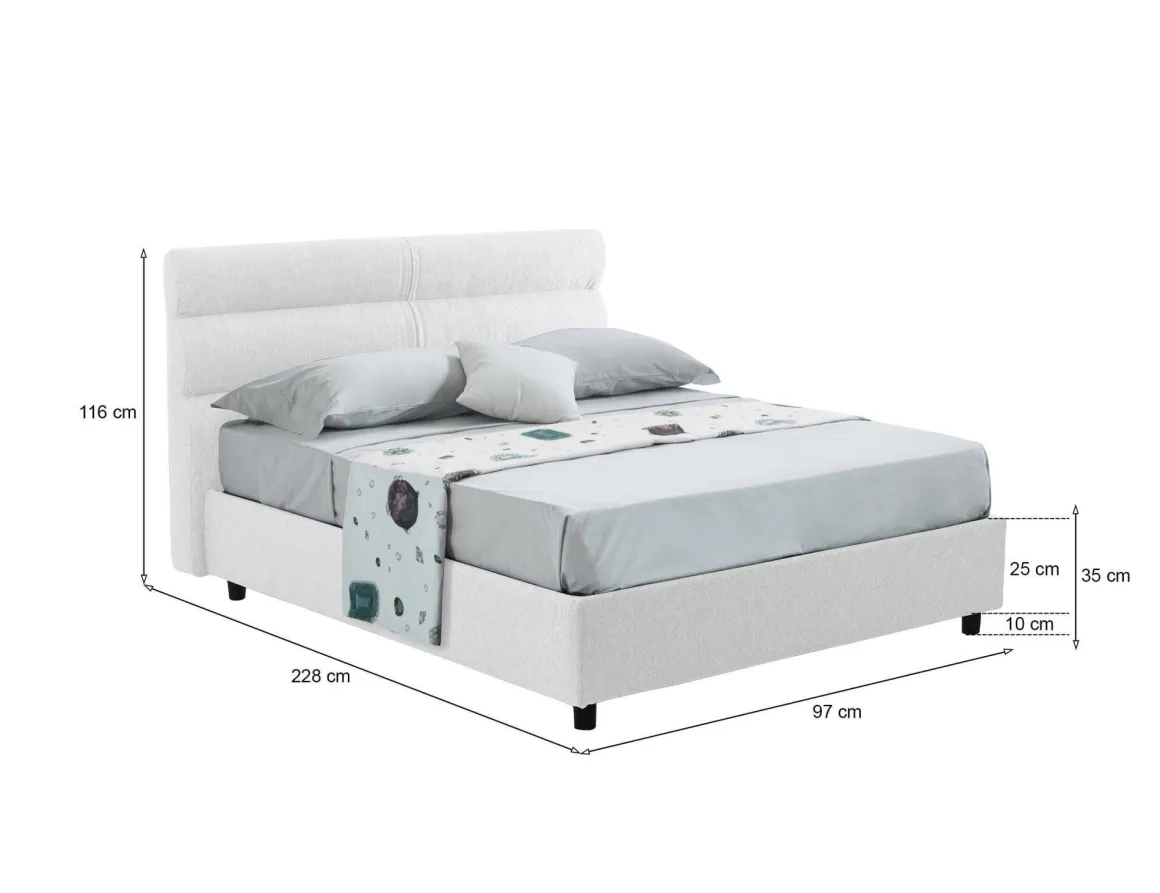 Letto Singolo Bianco Sfoderabile Contenitore, Dimensione Materasso 80x200 cm Made in Italy - Brenta