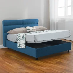 Letti Contenitore|Letti Singoli > Dmora Letto Singolo Materasso Incluso Sfoderabile, Contenitore Made in Italy - Adalpina Blu