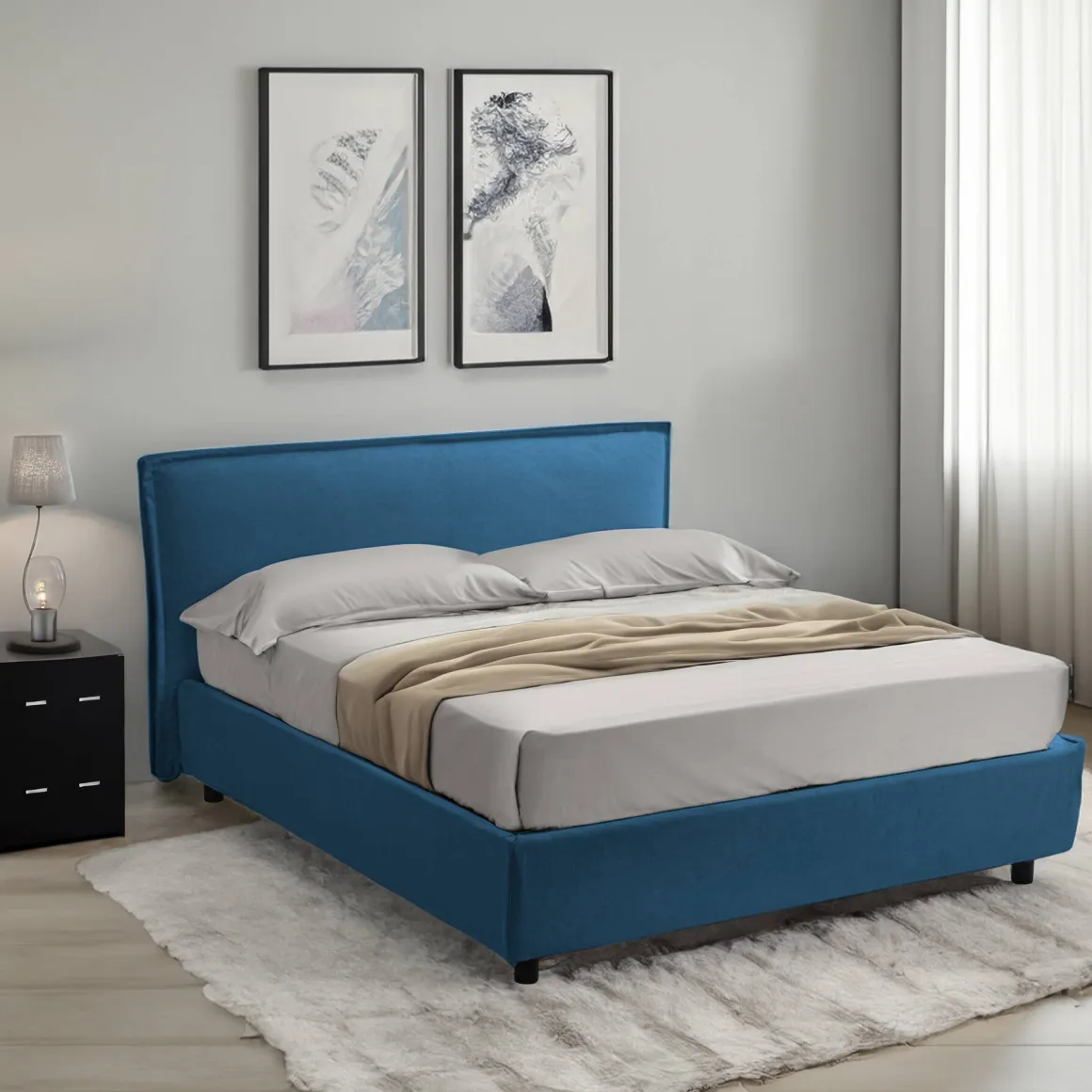 Letto Singolo blu Materasso Incluso Sfoderabile, Contenitore Made in Italy - Atrelmo