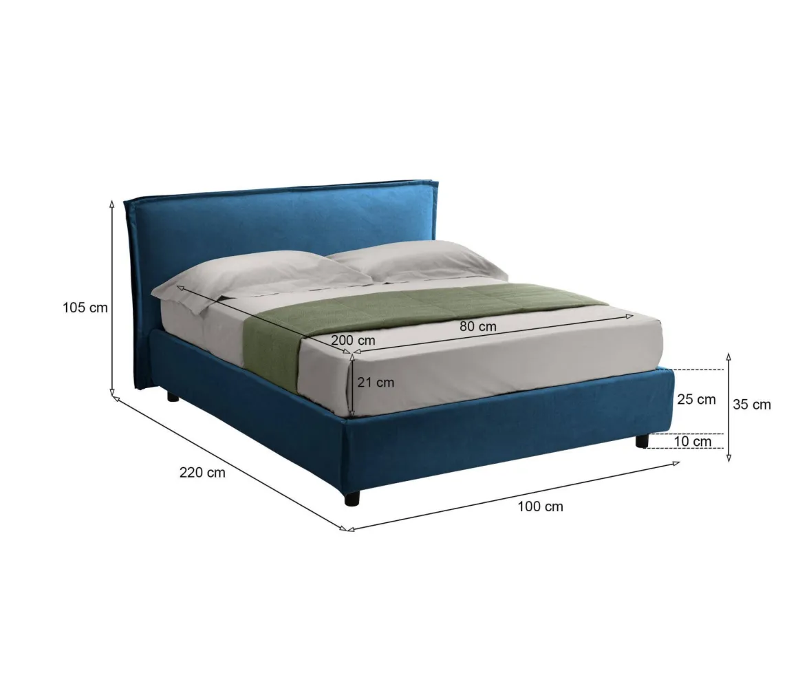 Letto Singolo blu Materasso Incluso Sfoderabile, Contenitore Made in Italy - Atrelmo