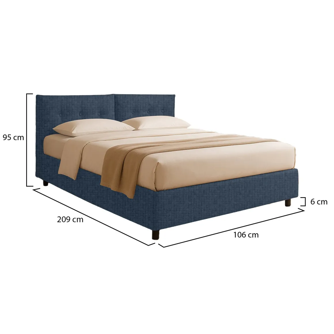 Letto Singolo blu Sfoderabile Contenitore, Dimensione Materasso 90x200 cm - Nocara