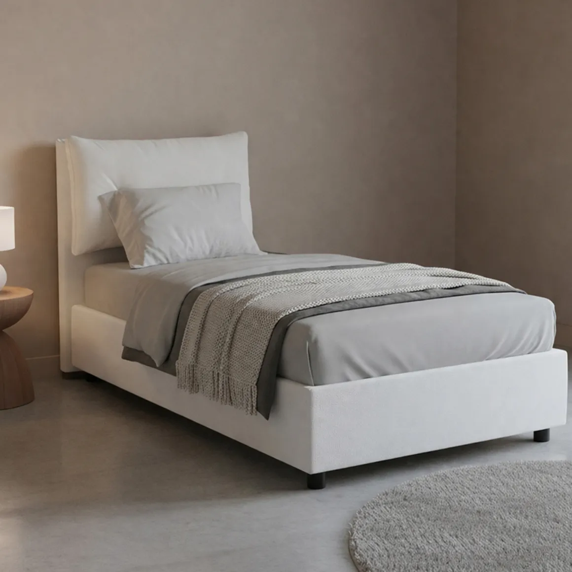 Letto singolo con contenitore bianco 95x205 - Albiate