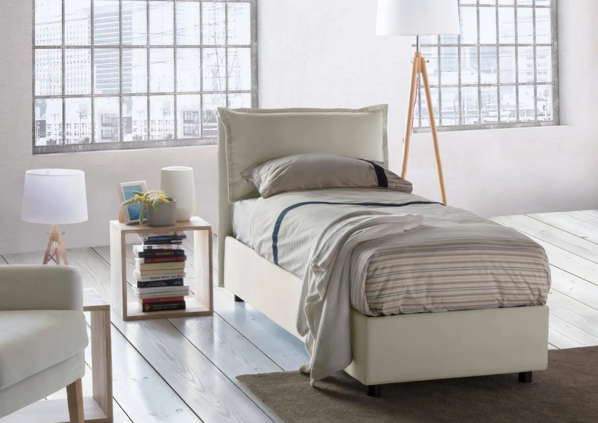 Letti Singoli|Letti Contenitore > Dmora Letto singolo contenitore 105x205cm in legno - Aigor Beige