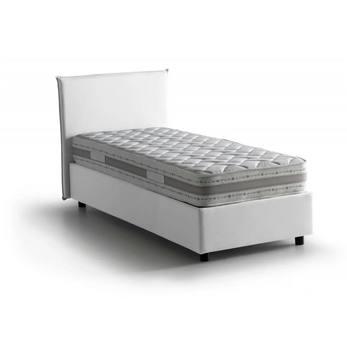 Letto singolo contenitore bianco 105x205cm rivestimento in tessuto - Arminius