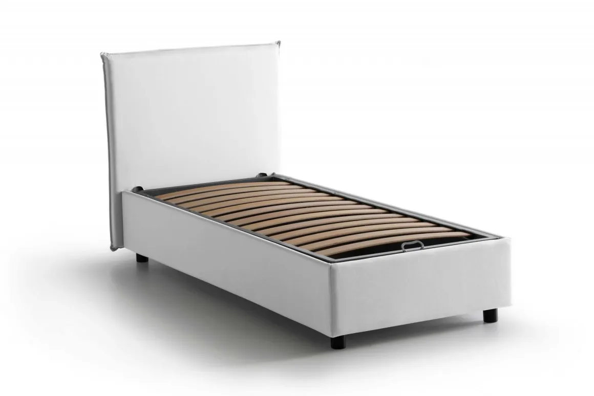 Letto singolo contenitore bianco 105x205cm rivestimento in tessuto - Arminius