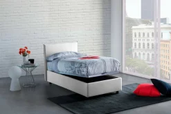 Letto singolo contenitore bianco 105x205cm rivestimento in tessuto - Arminius