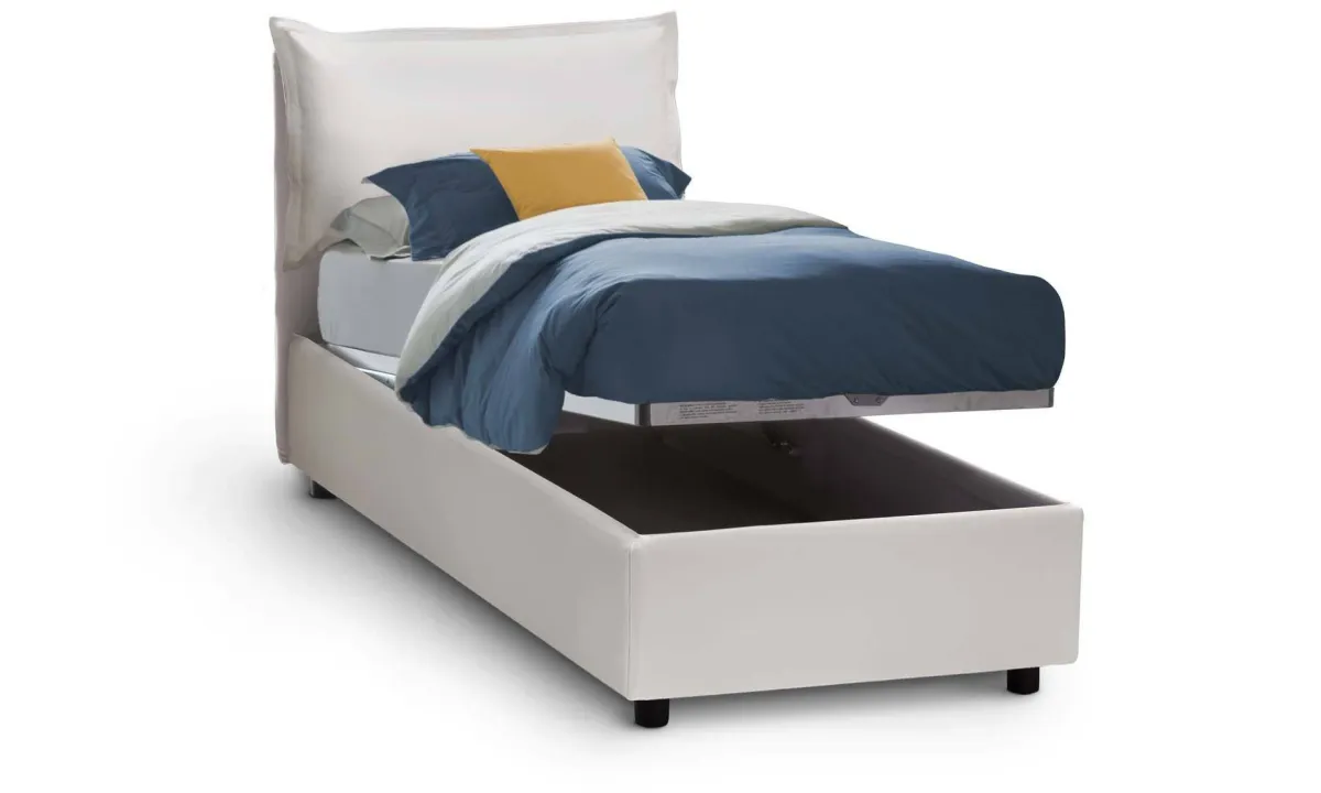 Letti Singoli|Letti Contenitore > Dmora Letto singolo contenitore 180x210cm rete inclusa - Adet Bianco