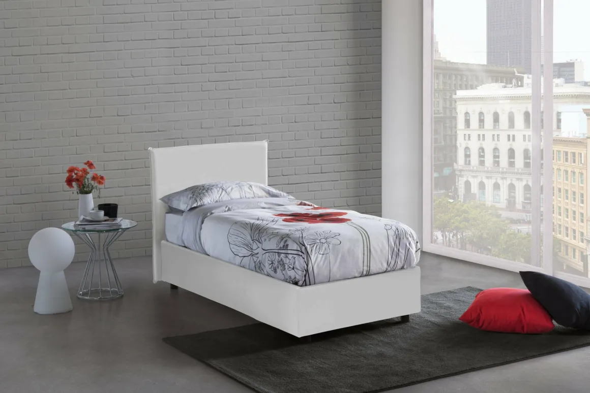 Letto singolo contenitore bianco 95x205cm comfort - Grecale