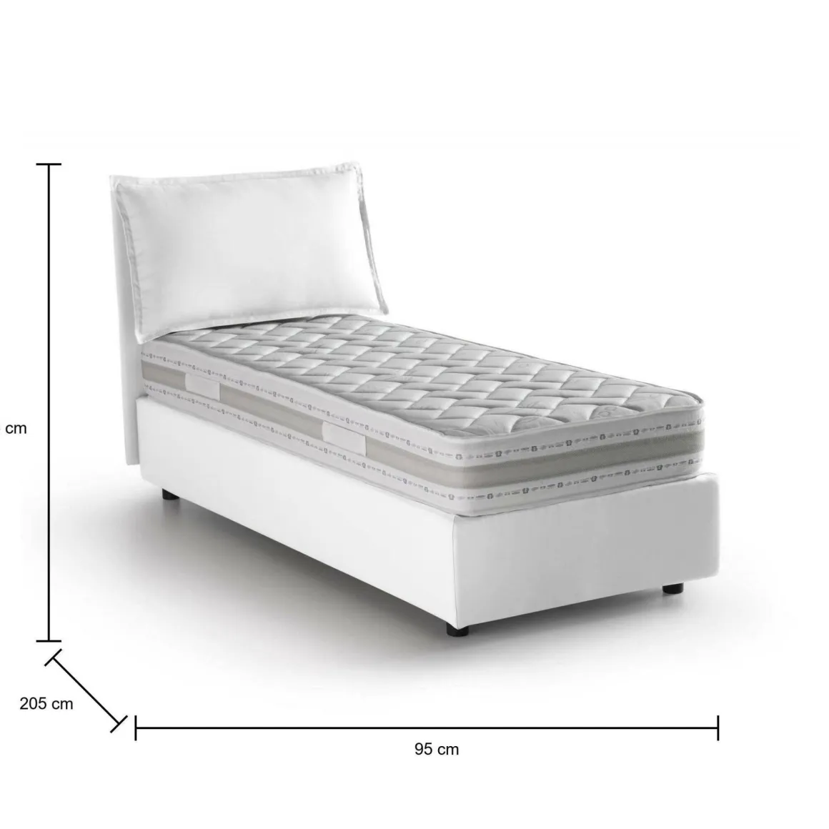 Letto singolo contenitore bianco 95x205cm imbottito - Armaduk