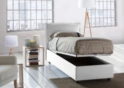 Letto singolo contenitore bianco 95x205cm imbottito - Armaduk