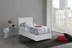 Letto singolo contenitore bianco 95x205cm rivestito in ecopelle - Tashkent