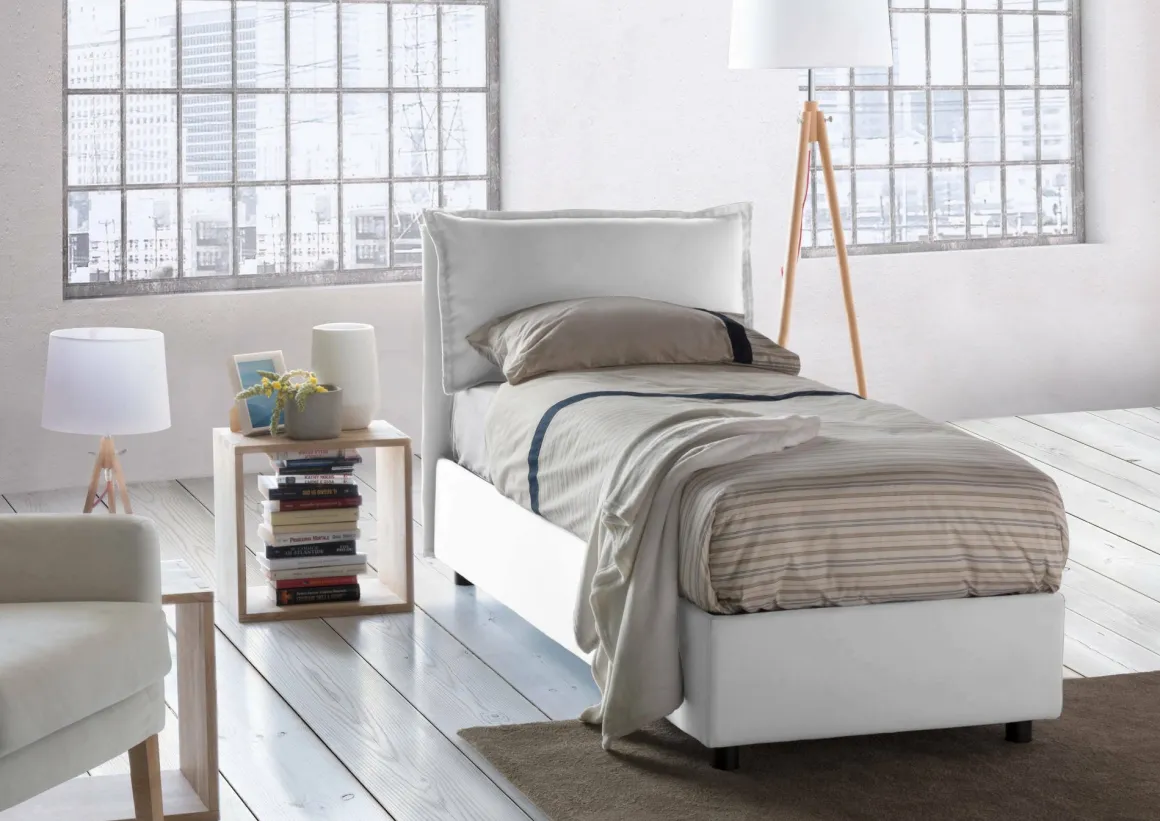 Letto singolo contenitore bianco 95x205cm sfoderabile - Aphrodite
