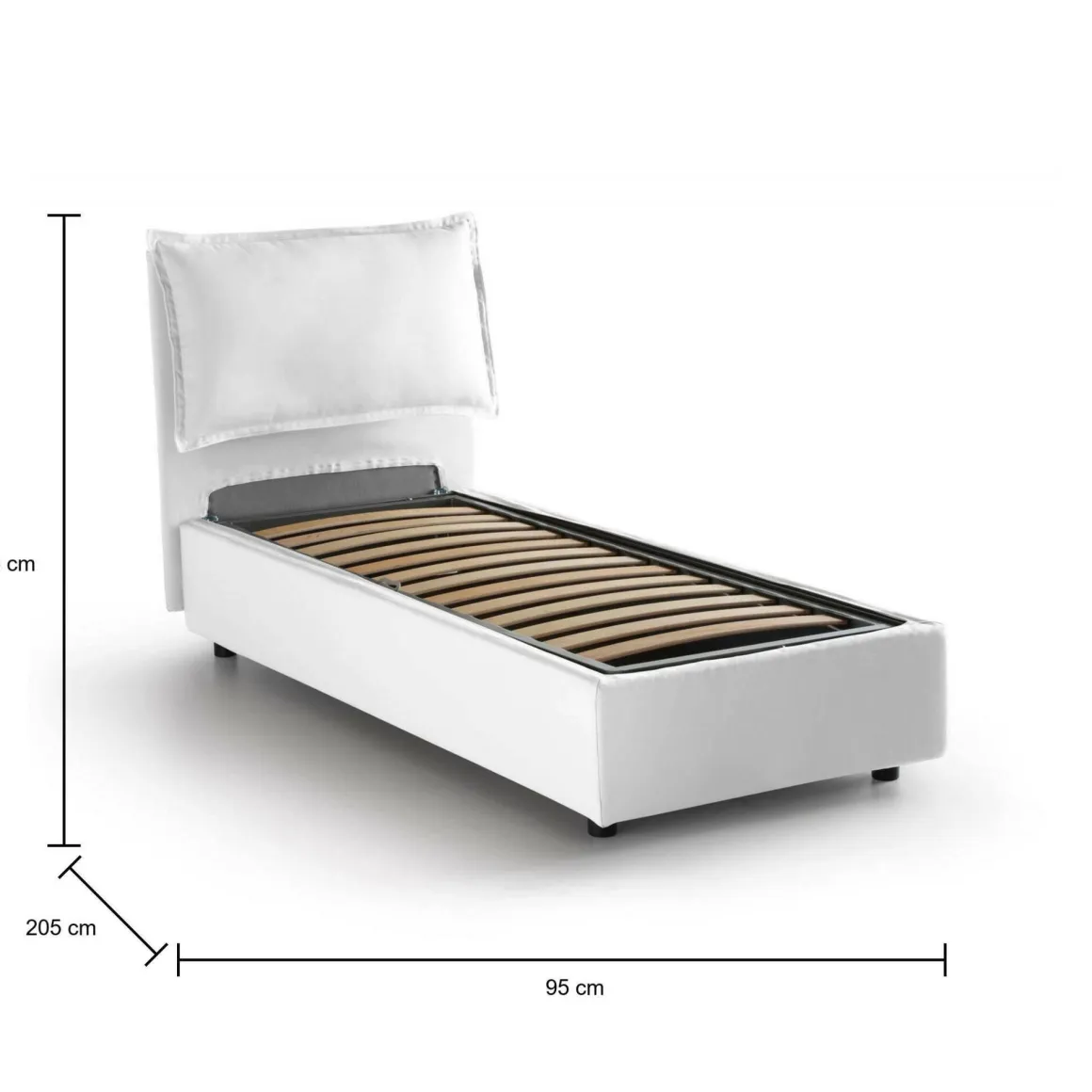Letto singolo contenitore bianco 95x205cm sfoderabile - Aphrodite