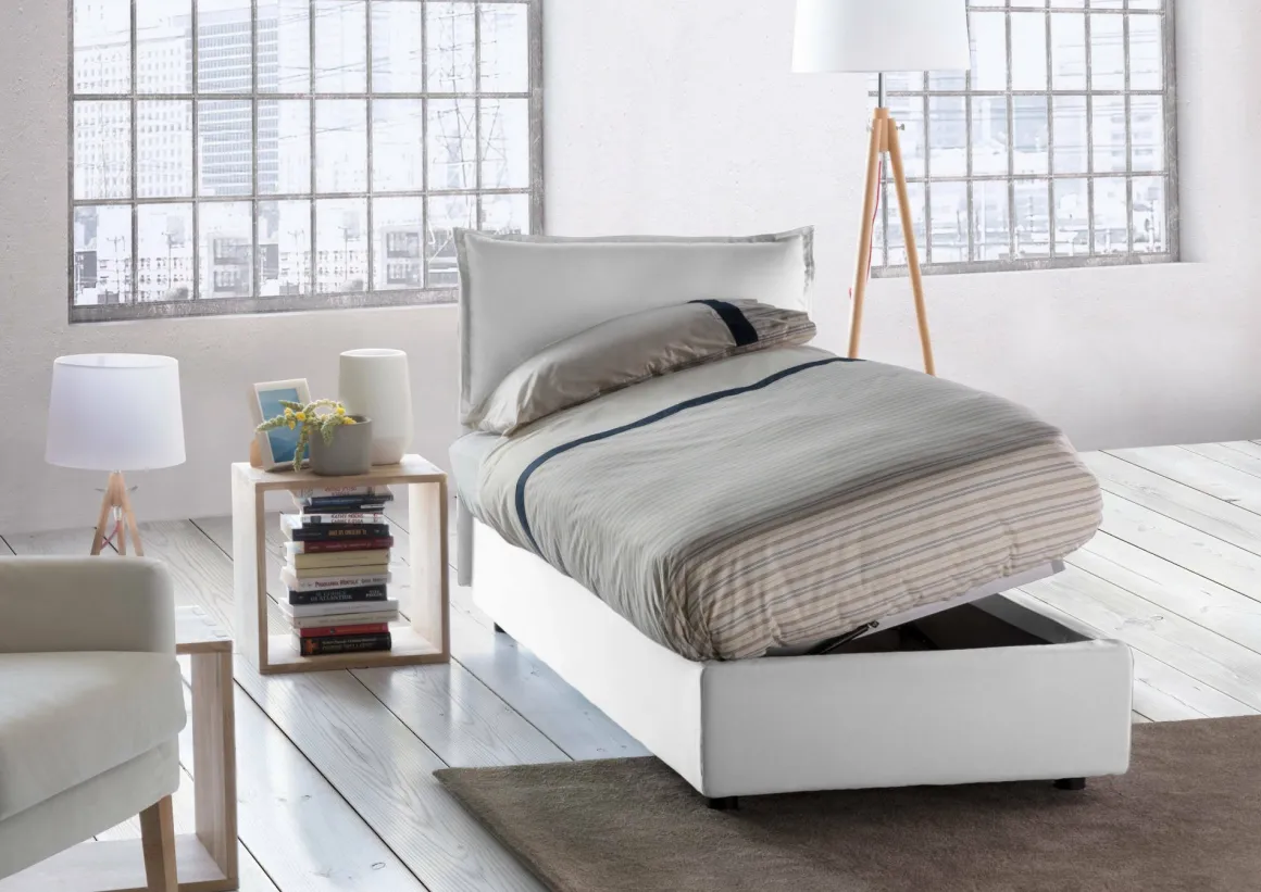 Letto singolo contenitore bianco 95x205cm sfoderabile - Aphrodite