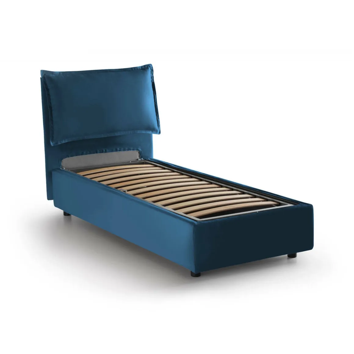 Letto singolo contenitore blu 105x205cm rivestito in tessuto - Aigor