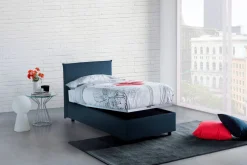 Letto singolo contenitore blu 105x215cm con testiera imbottita - Alison