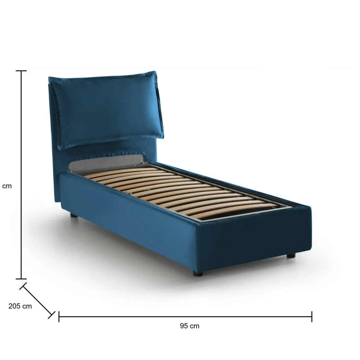 Letti Singoli|Letti Contenitore > Dmora Letto singolo contenitore 95x205cm imbottito - Argentino Blu