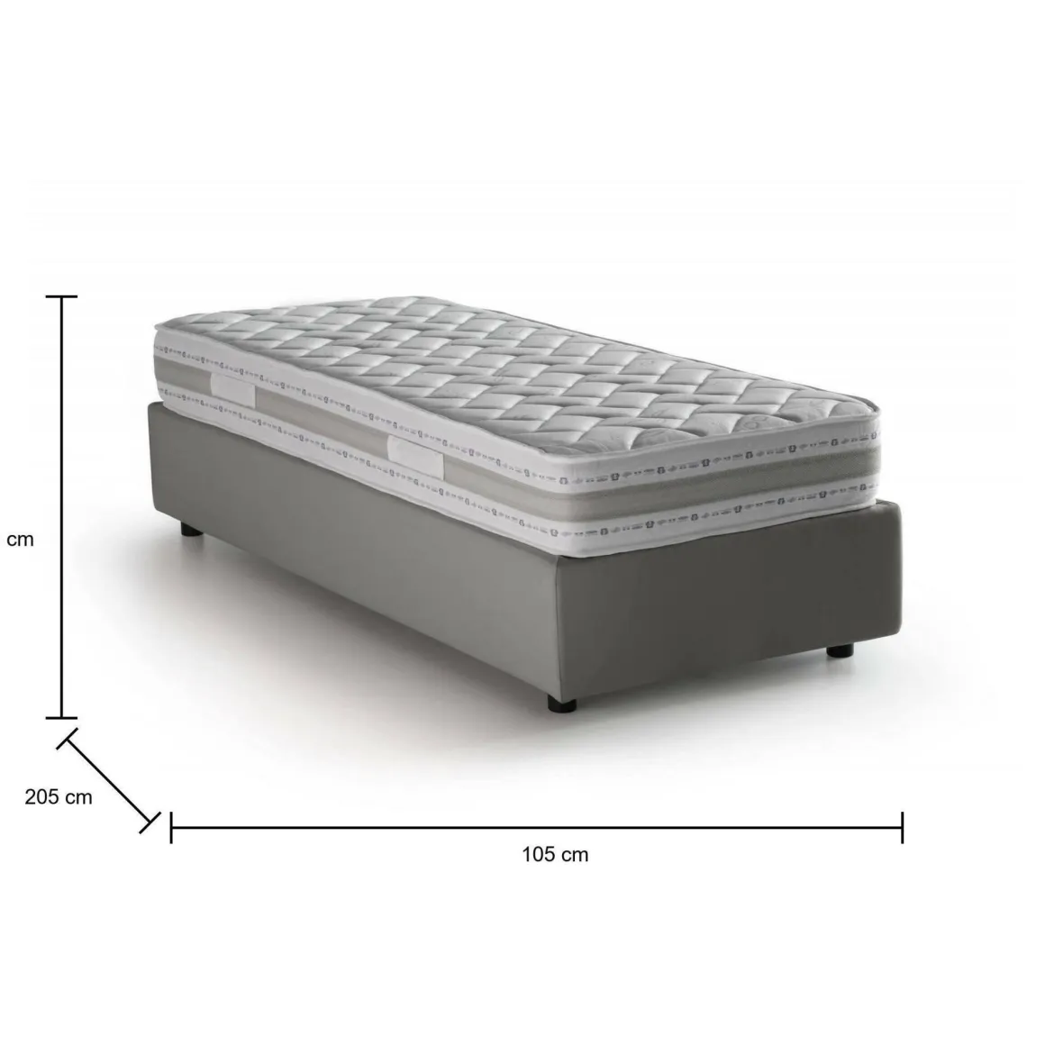 Letto singolo contenitore grigio 105x205cm imbottito - Addison