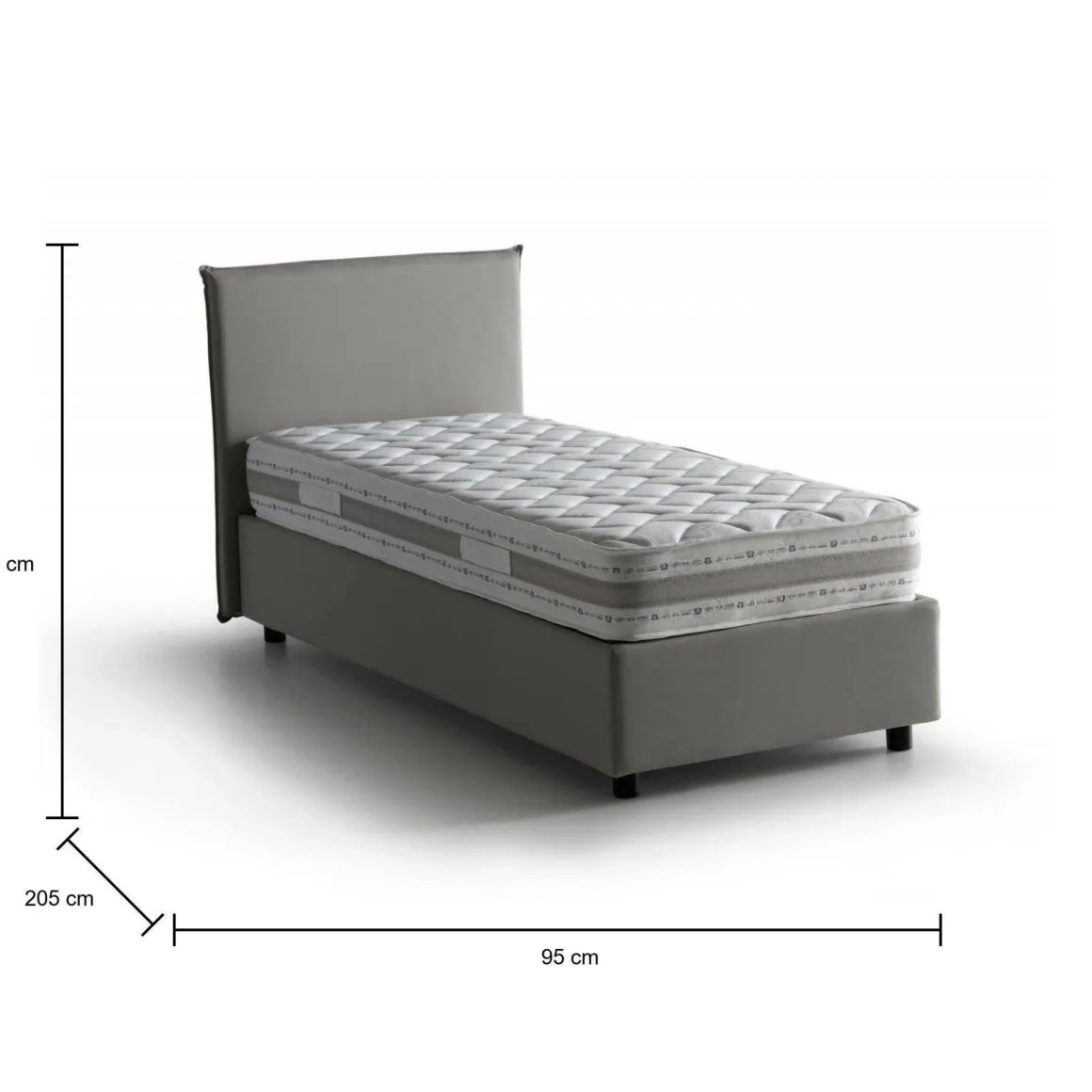 Letti Singoli|Camera Da Letto > Dmora Letto singolo contenitore 95x205cm rivestito in tessuto - Alto Grigio