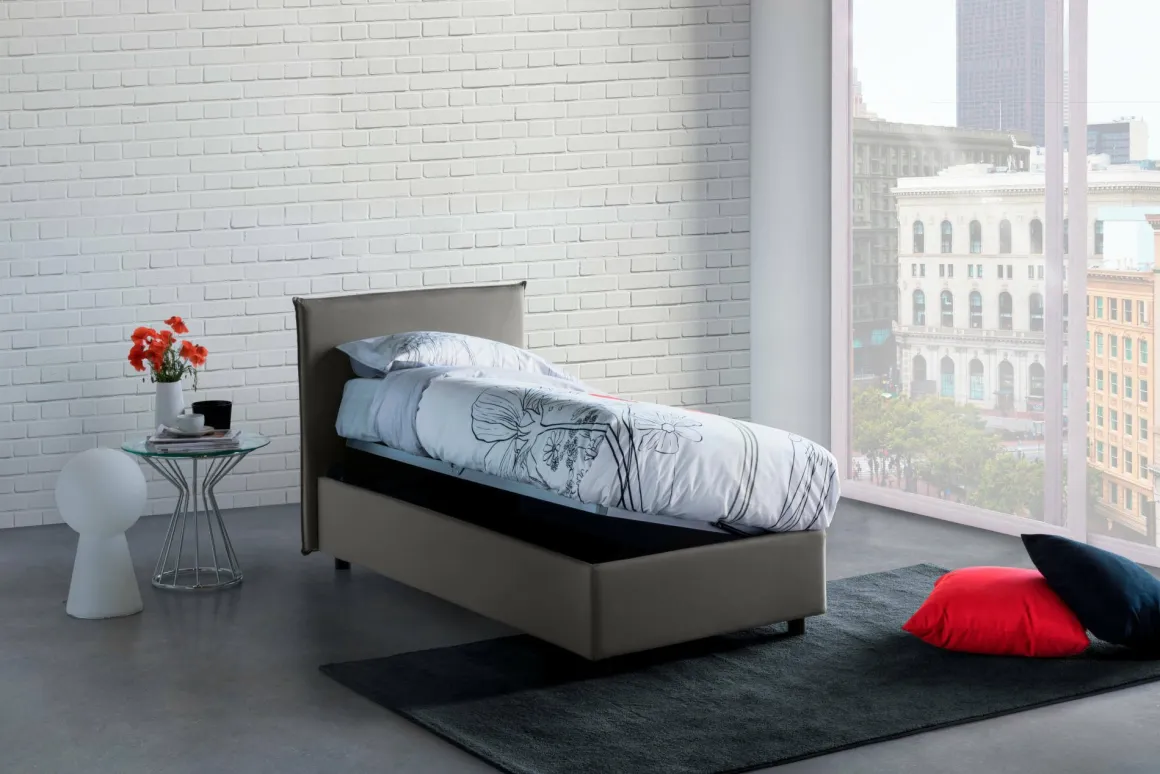 Letti Singoli|Camera Da Letto > Dmora Letto singolo contenitore 95x205cm rivestito in tessuto - Alto Grigio