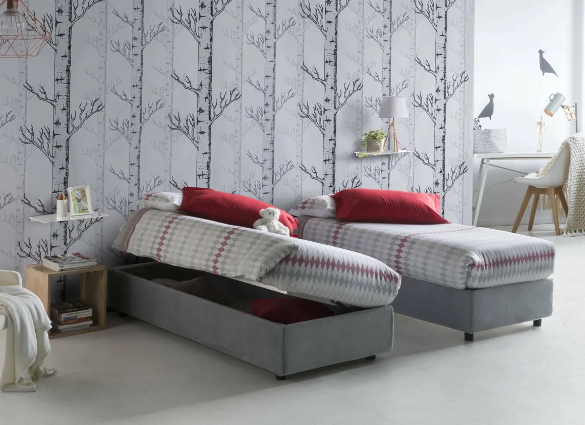 Letto singolo contenitore grigio 95x205cm sfoderabile - Adoxa