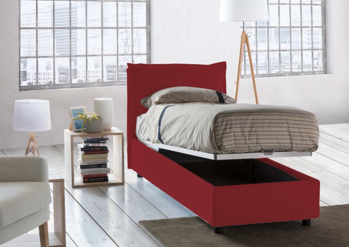Letto singolo contenitore rosso 105x215cm rete inclusa - Abroghat