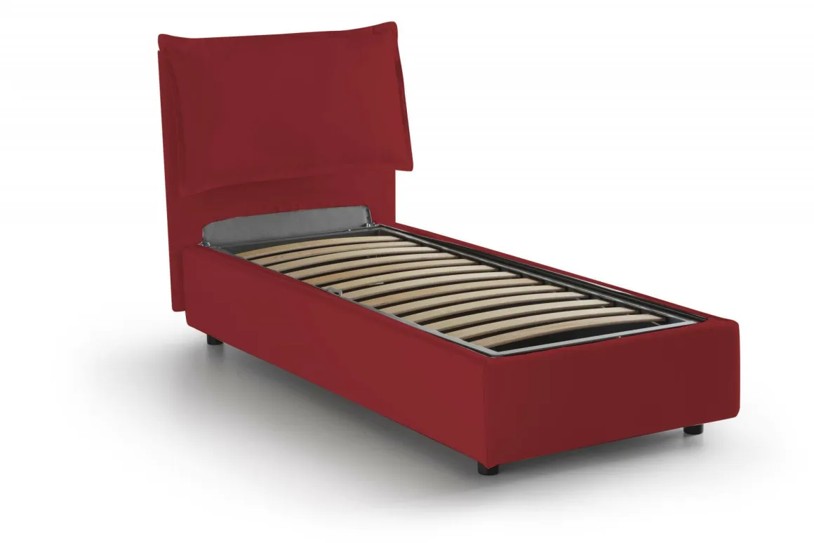 Letto singolo contenitore rosso 95x215cm in legno - Azzurrino