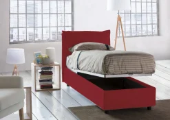 Letto singolo contenitore rosso 95x215cm in legno - Azzurrino