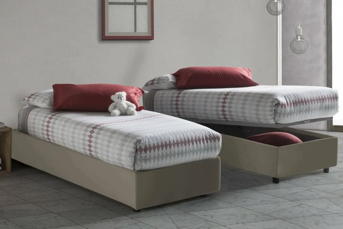 Letti Singoli|Letti Contenitore > Dmora Letto singolo contenitore tortora 105x205cm rivestimento in ecopelle - Angelina Grigio Tortora
