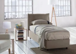Letto singolo contenitore tortora 105x205cm rivestimento in tessuto - Aigor