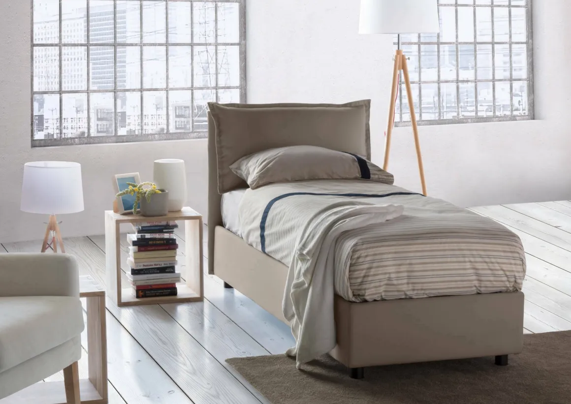 Letti Singoli|Letti Contenitore > Dmora Letto singolo contenitore tortora 105x215cm materasso incluso - Richilde Grigio Tortora