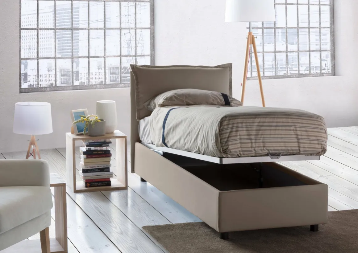 Letti Singoli|Letti Contenitore > Dmora Letto singolo contenitore tortora 105x215cm materasso incluso - Richilde Grigio Tortora
