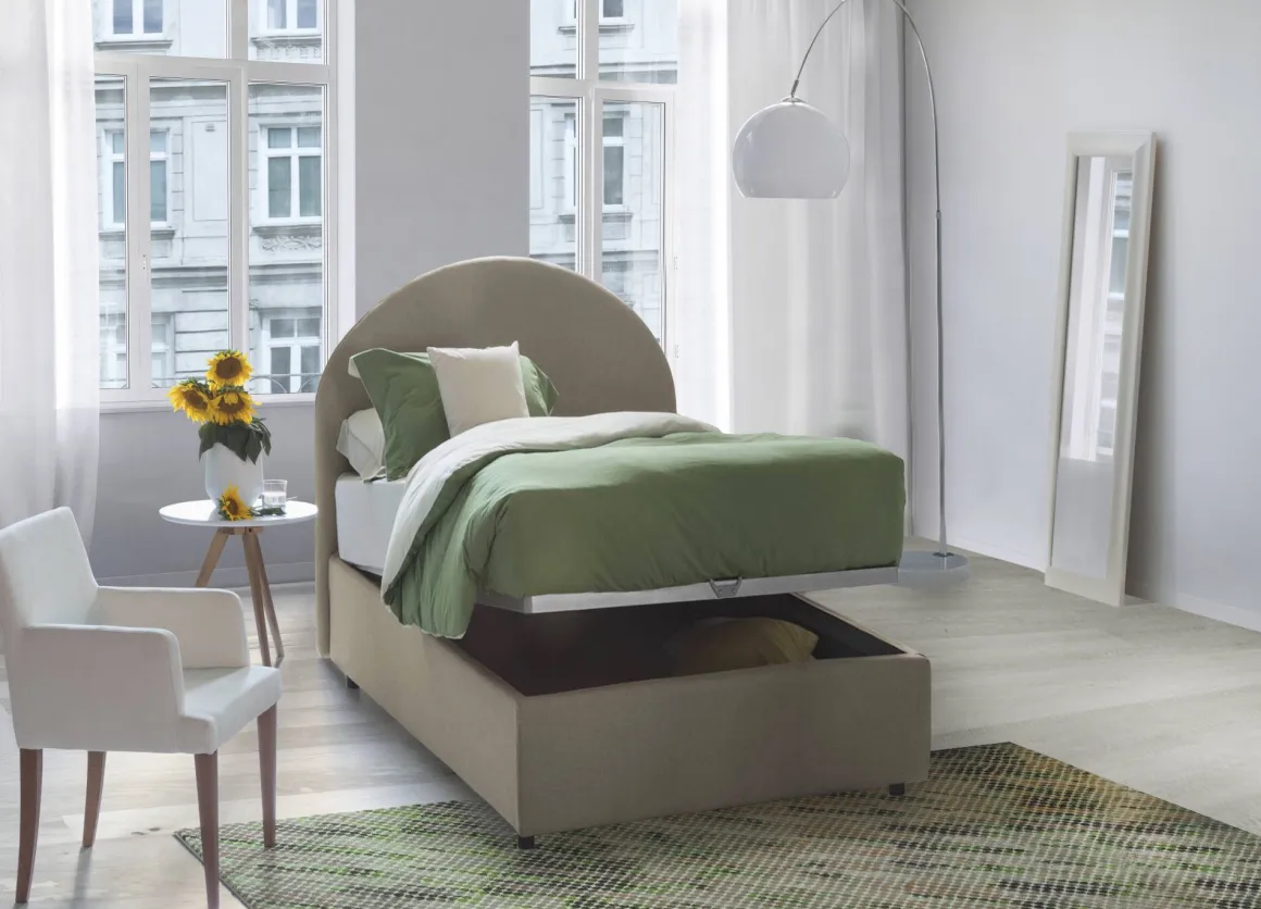 Letto singolo contenitore tortora 95x205cm adatto per materasso 190x80 cm - Amantea